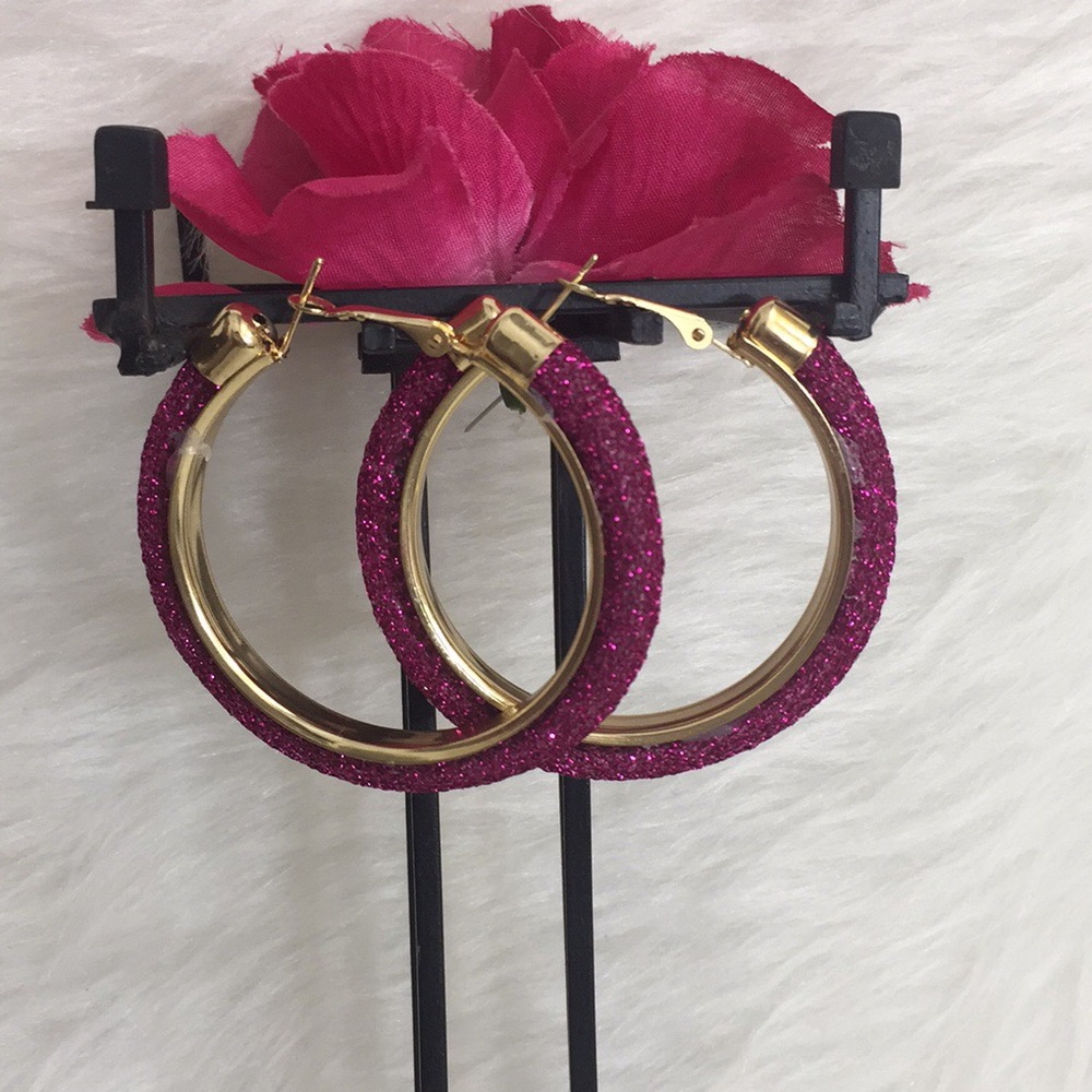 🌹3/$15 Palm Beach Pink Glitter Hoop Earrings